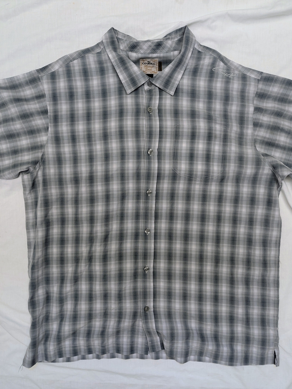 O'Neill Heritage Series Button Short Sleeve Shirt XXL Light Grey Plaid Casual